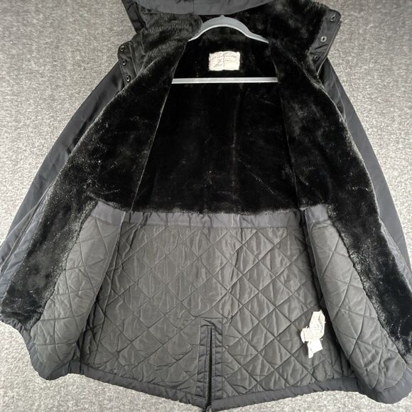 ZARA WOMAN Faux Fur Lined Parka Women’s Sz Medium Black Hooded Full Zip Pockets - Picture 3 of 11